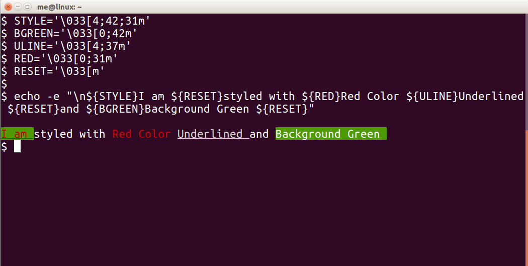 Terminal text styling with escape codes
